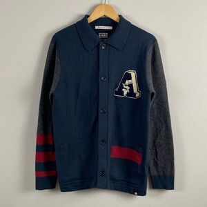 Scotch & Soda Wool Varsity Patch/Embroidered Long Sleeve Button Front Cardigan